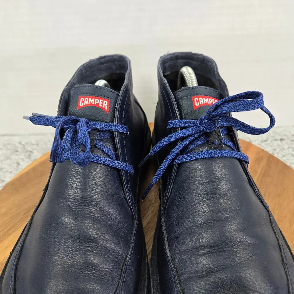 Camper Mens 41 Beetle Blue Leather Lace Up Casual Lifestyle Chukka Ankle Boots